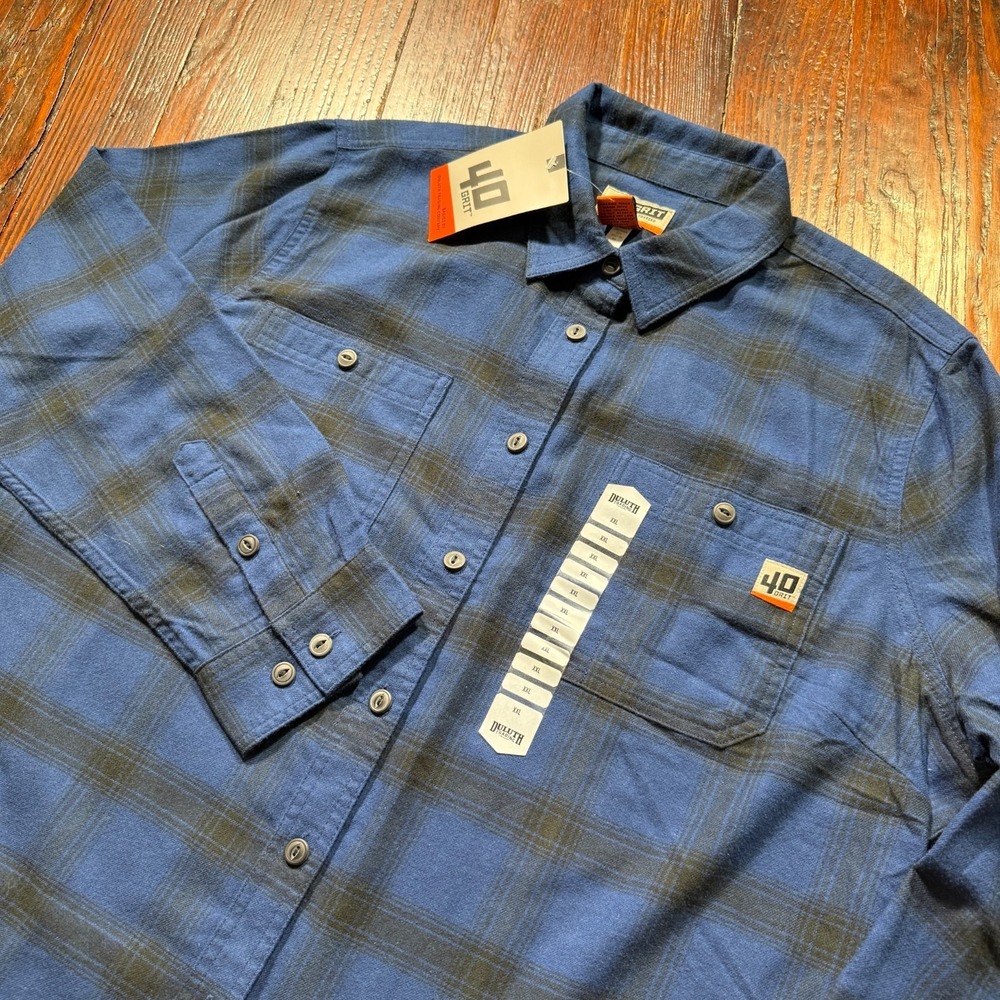 Duluth Trading 40 Grit Flannel Shirt Womens 2XL Blue Black Plaid NWT